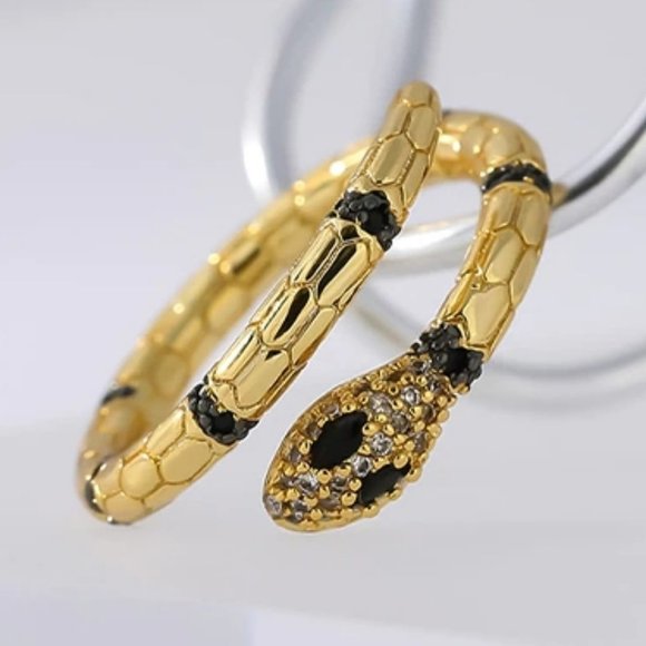 NEW 18K Gold Plated Diamond Snake Serpent Adjustable Ring - Picture 4 of 5